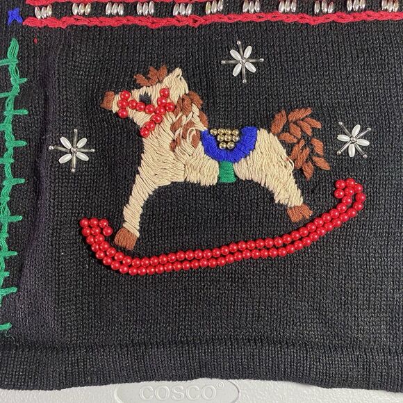 Vtg VICTORIA JONES Tunic Sweater Beaded Ugly Christmas Holiday Womens M Black - Picture 10 of 12